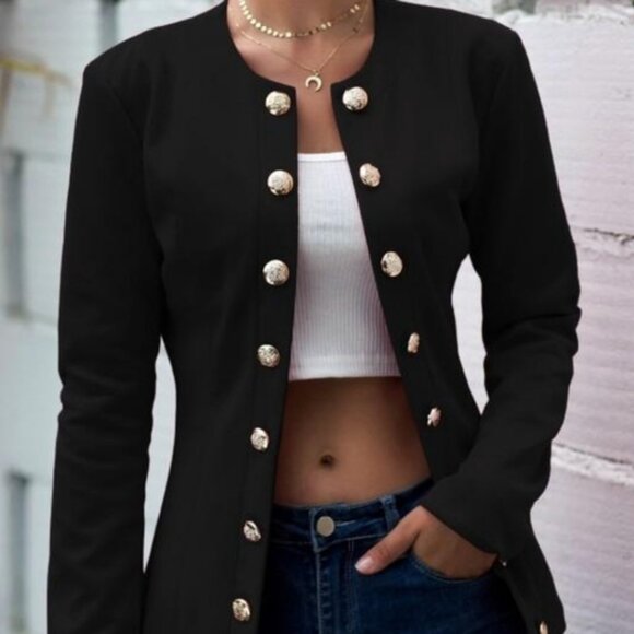 TRÏBE Black Military Style Jacket Coat Size Medium NWT - Picture 2 of 10